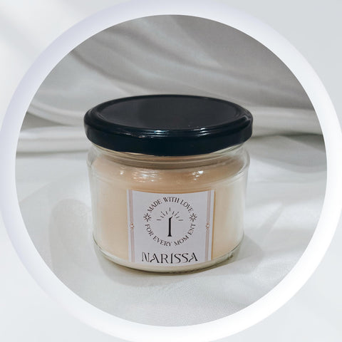 Narissa Luxury Scented Osier Candle - Soy Wax, 12% Essential Oil, 200g Glass Jar, Smokeless and Long Lasting (Vanilla)