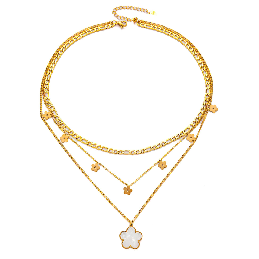 Contemporary Luxury Jewelry - Multi-layer Gold Chain with Flower Ornament and Necklace for Stylish and Flexible Accessories
