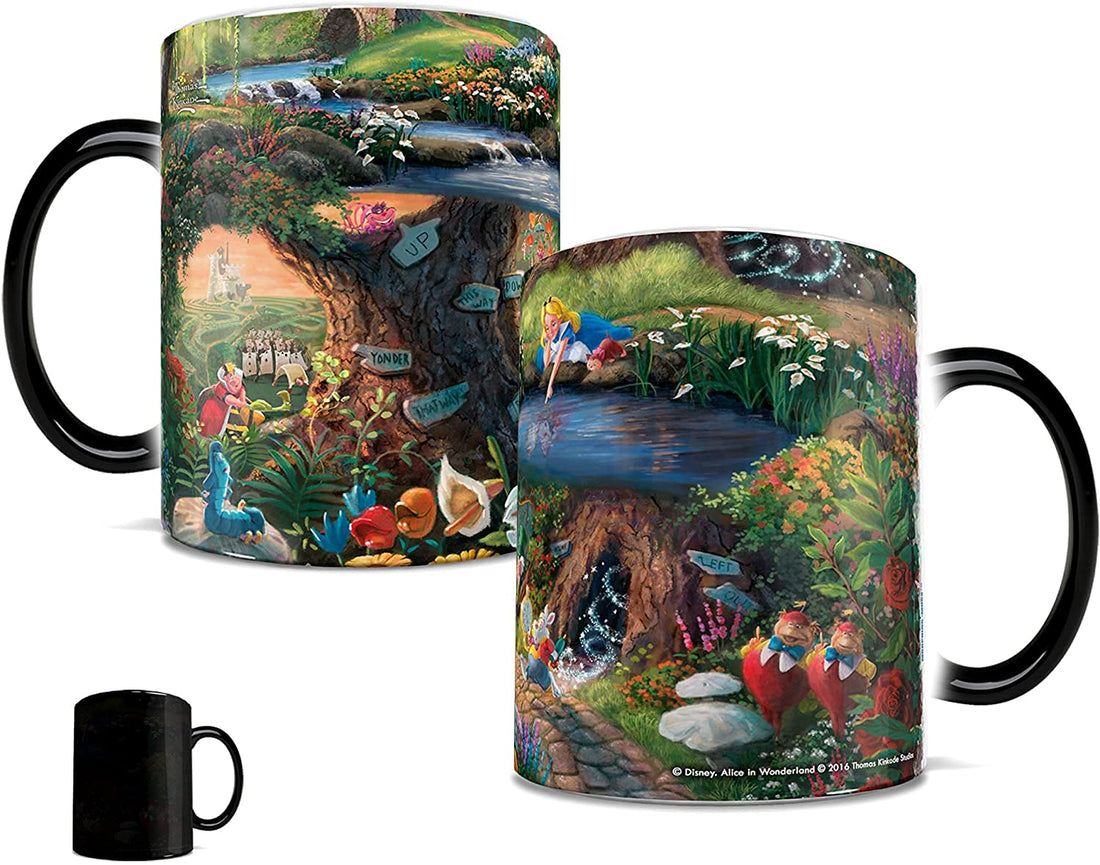 Giftme Thomas Kinkade Alice in Wonder Land Painting Heat Reveal Birthday Coffee Tea Mug Unique Magic Mug Ceramic Mug.
