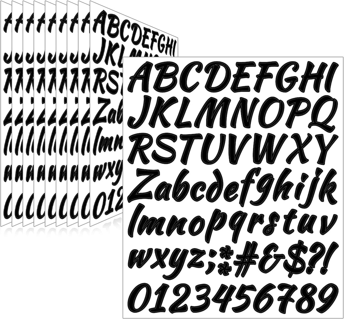 Magy store 710 Pcs 10 Sheets Letter Stickers,Self Adhesive Waterproof 1 Inch Mailbox Numbers Vinyl Stickers,Alphabet Decals for Water Bottle,Window,Door,Classroom,Car,Laptop,Scrapbook (Black, 1 Inch)