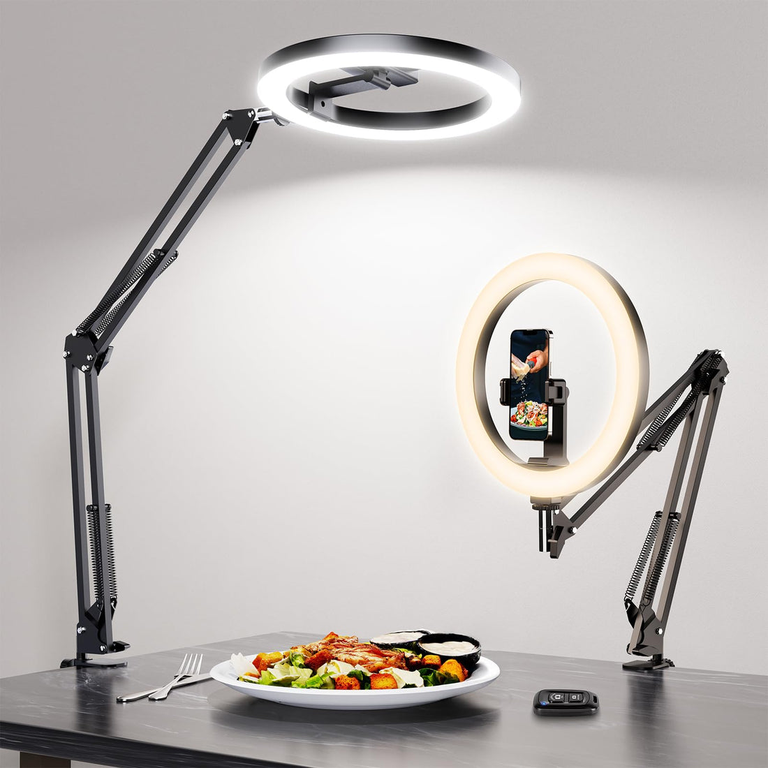 Overhead Tripod Mobile Phone with Ring Light for Kitchen & Food Videos - Ring Light with Tripod for Table | Ring Lights Ring Light for Kitchen, Baking, Recipe Shooting, Video Recording, Live Stream