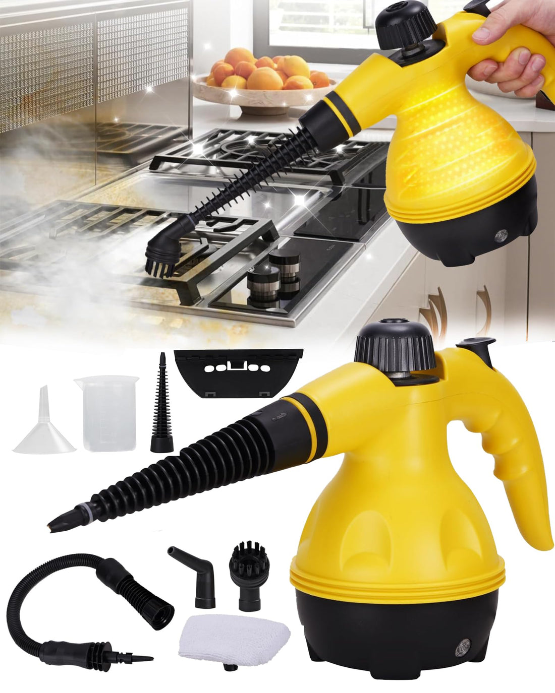 Steam Cleaner Handheld 1500W High Pressure Portable Steamer for Home Kitchen Bathroom Sofa Carpet Floor, Fast Heating, Chemical Free, Multi-Purpose with 10 Accessories, Pet Safe Upholstery Tool