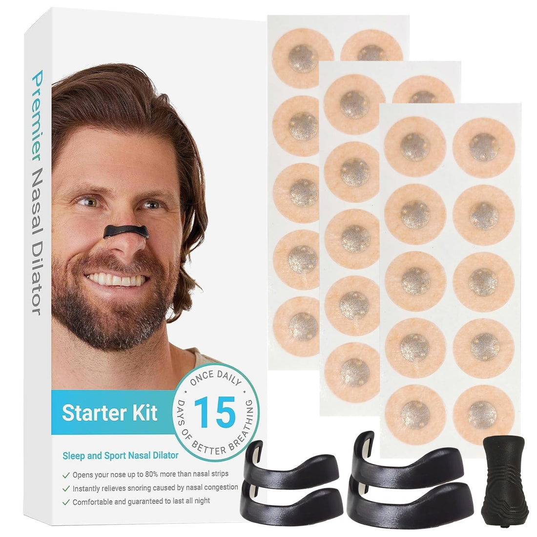 Magnetic Nose Plasters, Nose Plasters Snoring with 30 Breathing Nasal Strip, 4 Magnetic Nose Strips and Applicator, Nose Magnetic Breathing, Against Snoring and for Better Breathing