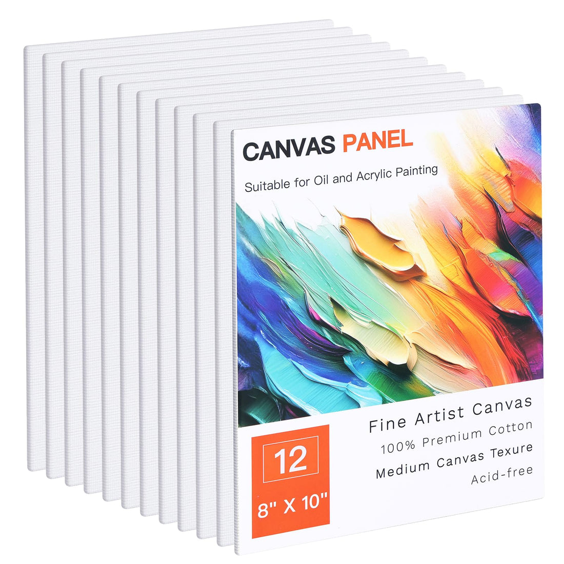 FIXWAL Canvas Boards for Painting 12 Pack, 8x10 Inch Canvases for Painting Art Paint Canvas Panels Gesso Primed White Blank Flat Canvas Boards Acrylics Oil Watercolor Tempera Paints