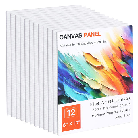 FIXWAL Canvas Boards for Painting 12 Pack, 8x10 Inch Canvases for Painting Art Paint Canvas Panels Gesso Primed White Blank Flat Canvas Boards Acrylics Oil Watercolor Tempera Paints