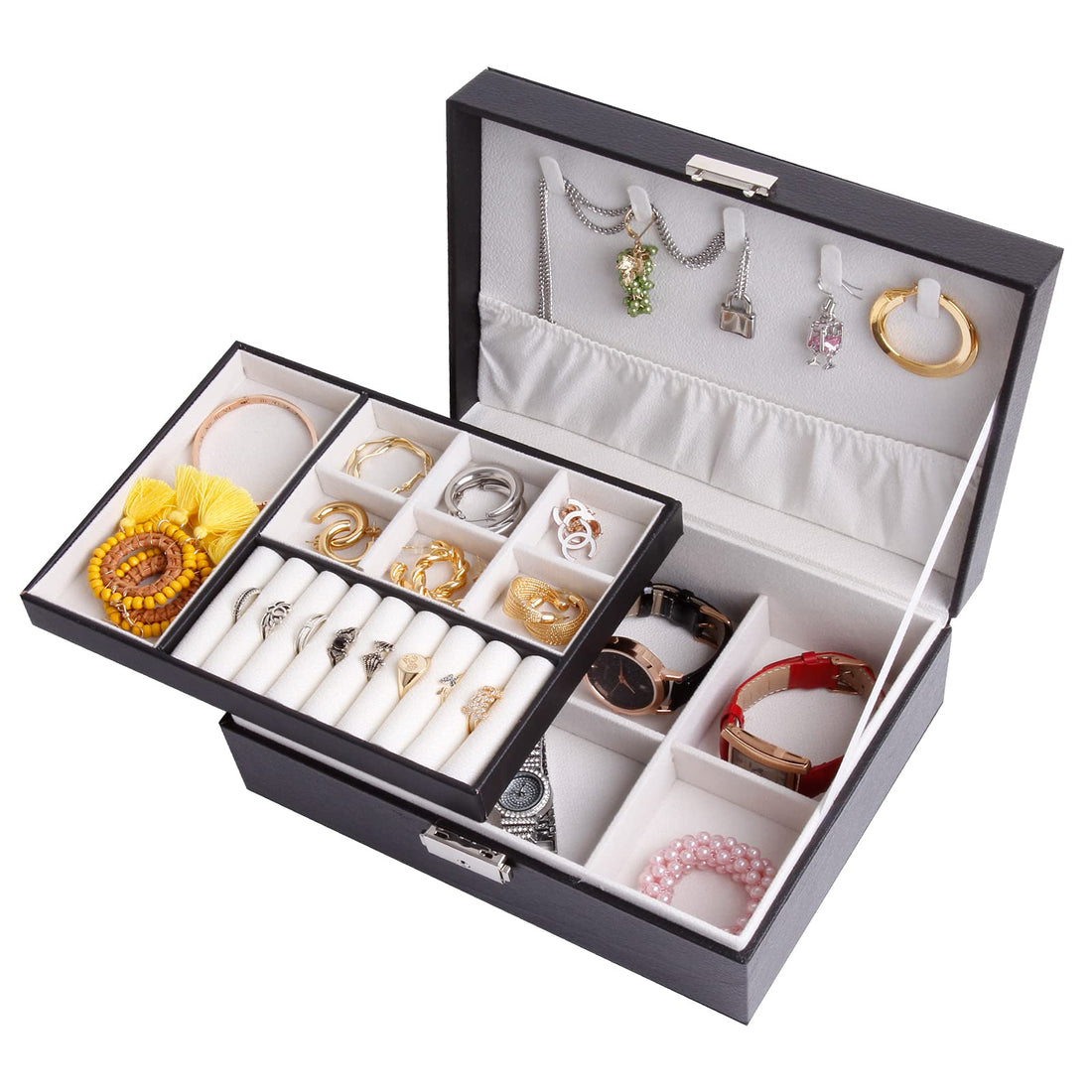 Jewelry Box for Women mens,2 Layer jewelry Storage Organizer,Water Proof pu Jewelry Storage Case for Rings Earrings Necklace Bracelets Storage Box