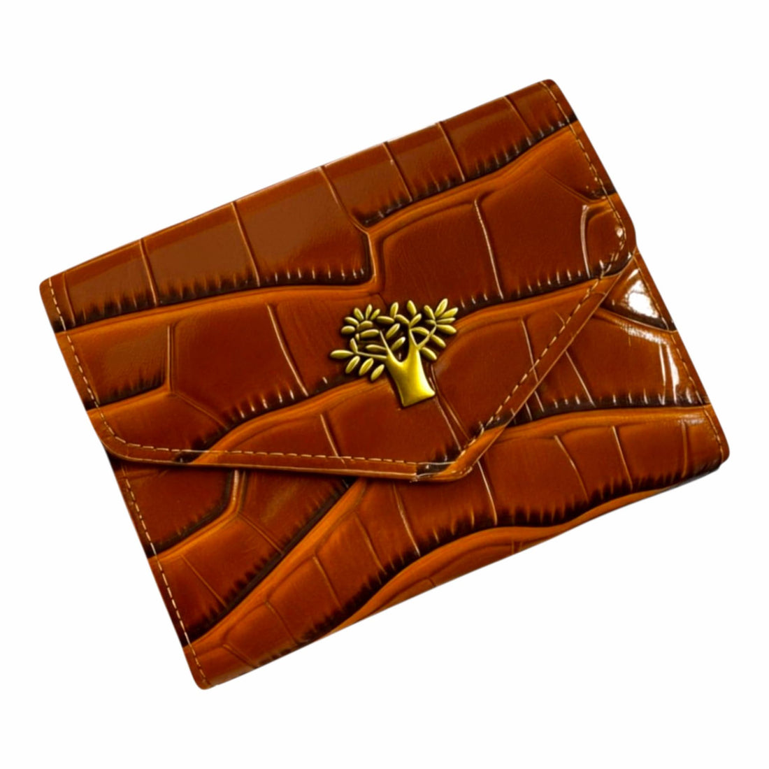 Slim wallet with a metallic crocodile patterned leather design Credit Card Holder Pocket Wallet for Women Girls ATM ID Card exuding modern elegance (Brown 1)