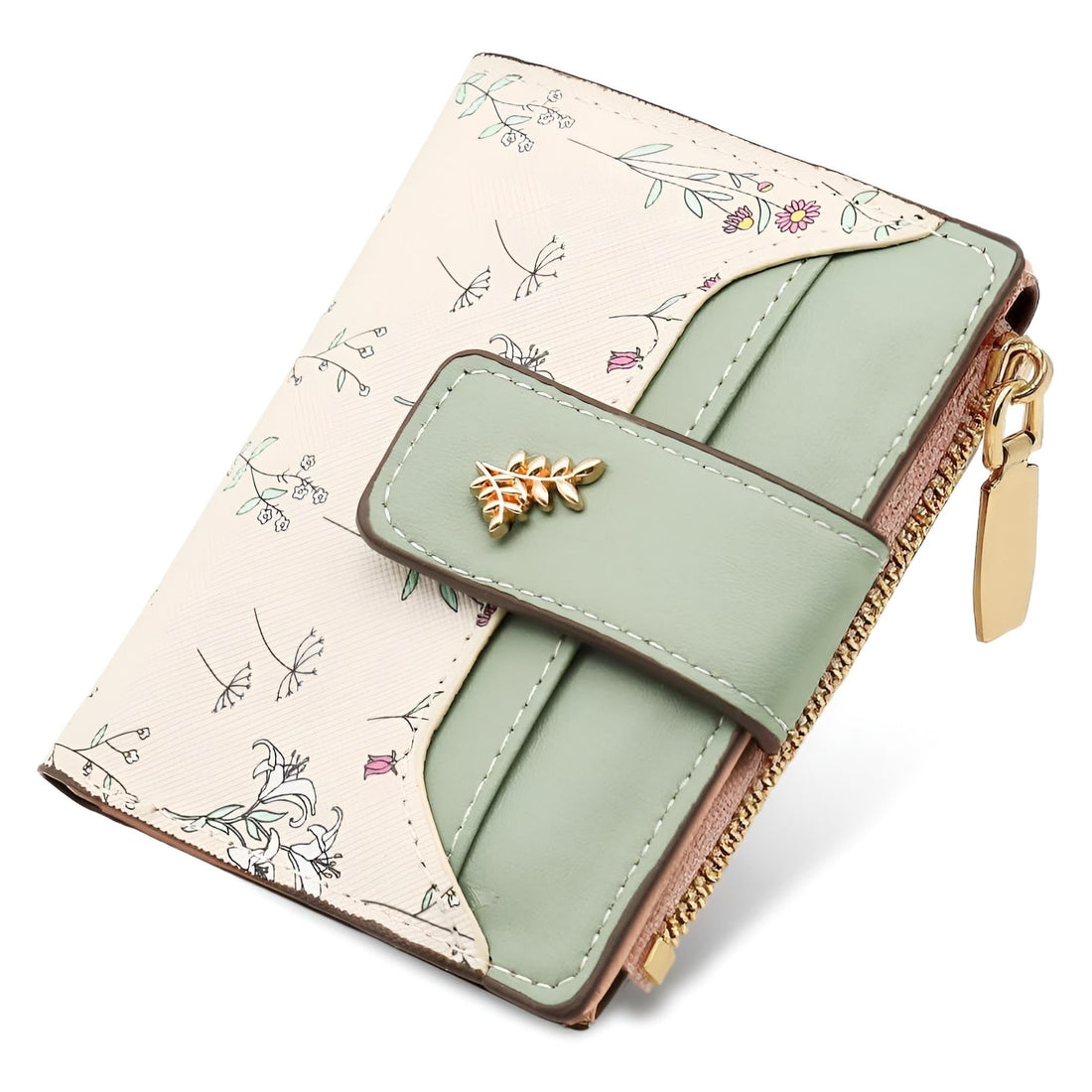 Mini Purse - Delicate feminine case equipped with robust zipper lock, slim credit card sleeves, and handy identity viewing window inside (green)