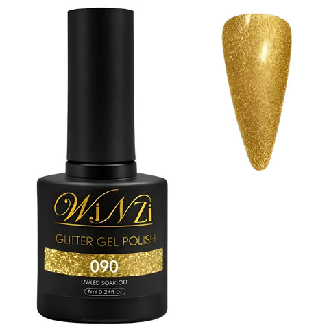 Gold Glitter Gel Nail Polish 7ML, Sparkling Gold Soak Off UV LED Glitter Gel, Smooth Application, High Shine Finish, Perfect for Party Manicure, Nail Art, Layering & DIY Nails at Home (090)