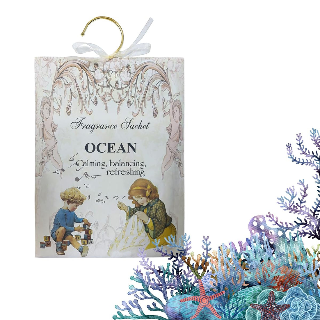 Fragrance Sachet - Scented Sachets for Closet, Drawer & Wardrobe, Hanging Air Freshener Deodorizer, Long Lasting Home Fragrance for Car & Bathroom, Odor Control (Ocean)