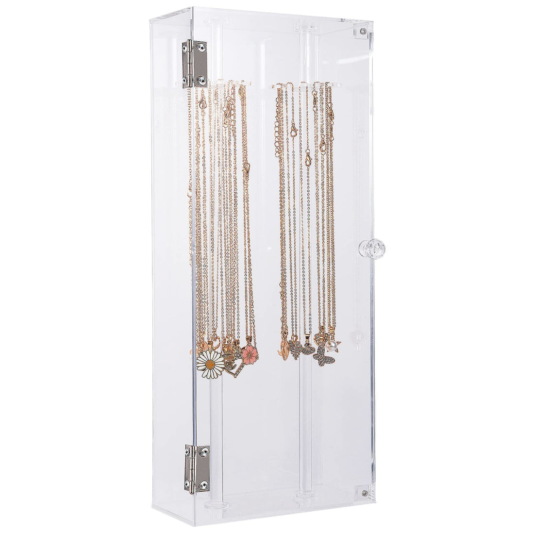 BEST MEDIA Rotating Acrylic Necklace Holder, Lengthened Clear Jewelry Display Stand with 24 Hooks, Dustproof Organizer for Necklaces and Pendants, Perfect for Dresser, Bathroom, Retail Display, Clear