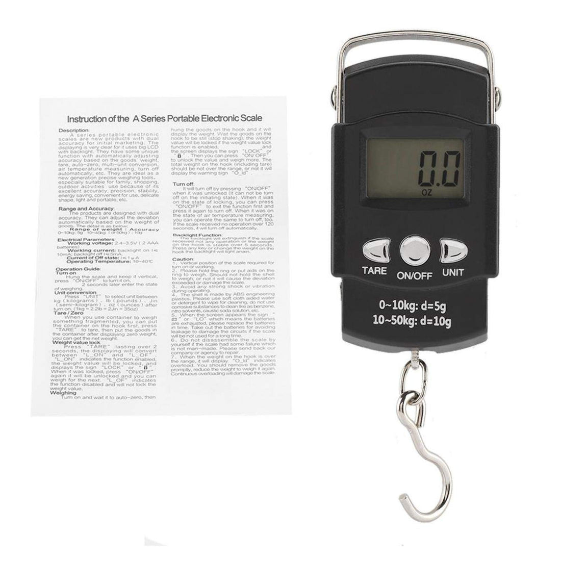 Raguso 50kg Electronic Scale LCD Digital Scale Portable Weighing Tool with Tape Measure Hook for Food Clothing Express Box