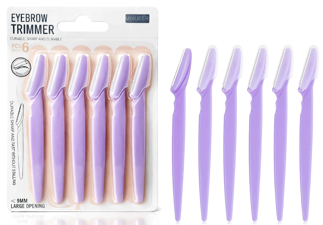 Mixueer - Eyebrow & Face Trimmer, Set Of 6 Pieces, Sharp & Durable, For Home Use, Facial Razors For Peach Fuzz & Brow Shaping (Purple)
