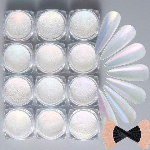 10 Mermaid Chrome Nail Powder, Aurora Nail Powder Iridescent Pearl Nail Art Powder Metallic Mirror Effect Pigment Glitter Dust Kit Nail Art Supplies for Gel Polish Nail Decorations