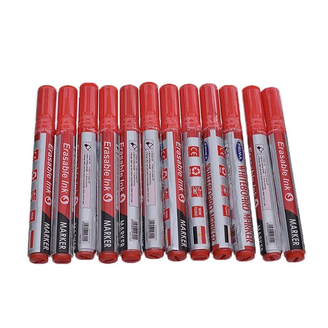 Prima white board marker erasable ink set of 12 pcs. - red