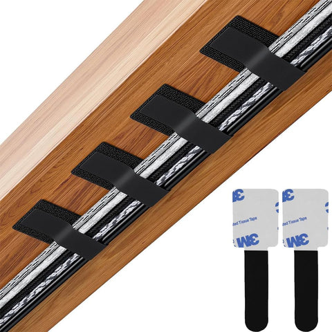 30PCS Black Hook and Loop Cable Straps – Self-Adhesive Reusable Wire Organizers for Desk Cable Management, Under-Desk Cord Bundles, Adjustable Ties for Home Office & Home Theater