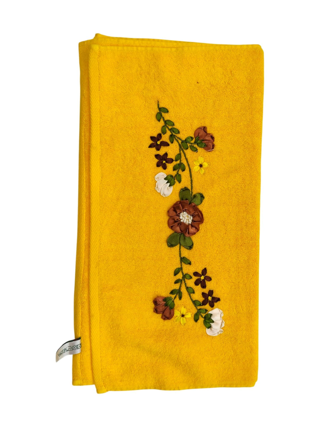 Diva Hand Embroidered Cotton Face Towel, 55x115 cm - Yellow