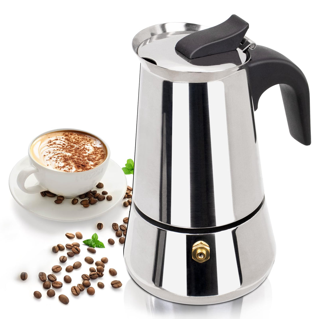 6 Cup 300ml Moka Pot Stainless Steel Espresso Coffee Maker Stovetop Percolator Coffeemaker Italian Classic Style Brewing Greca Cafe Mocha Machine for Cafeteras Lover Camping Travel and Home Use 10oz