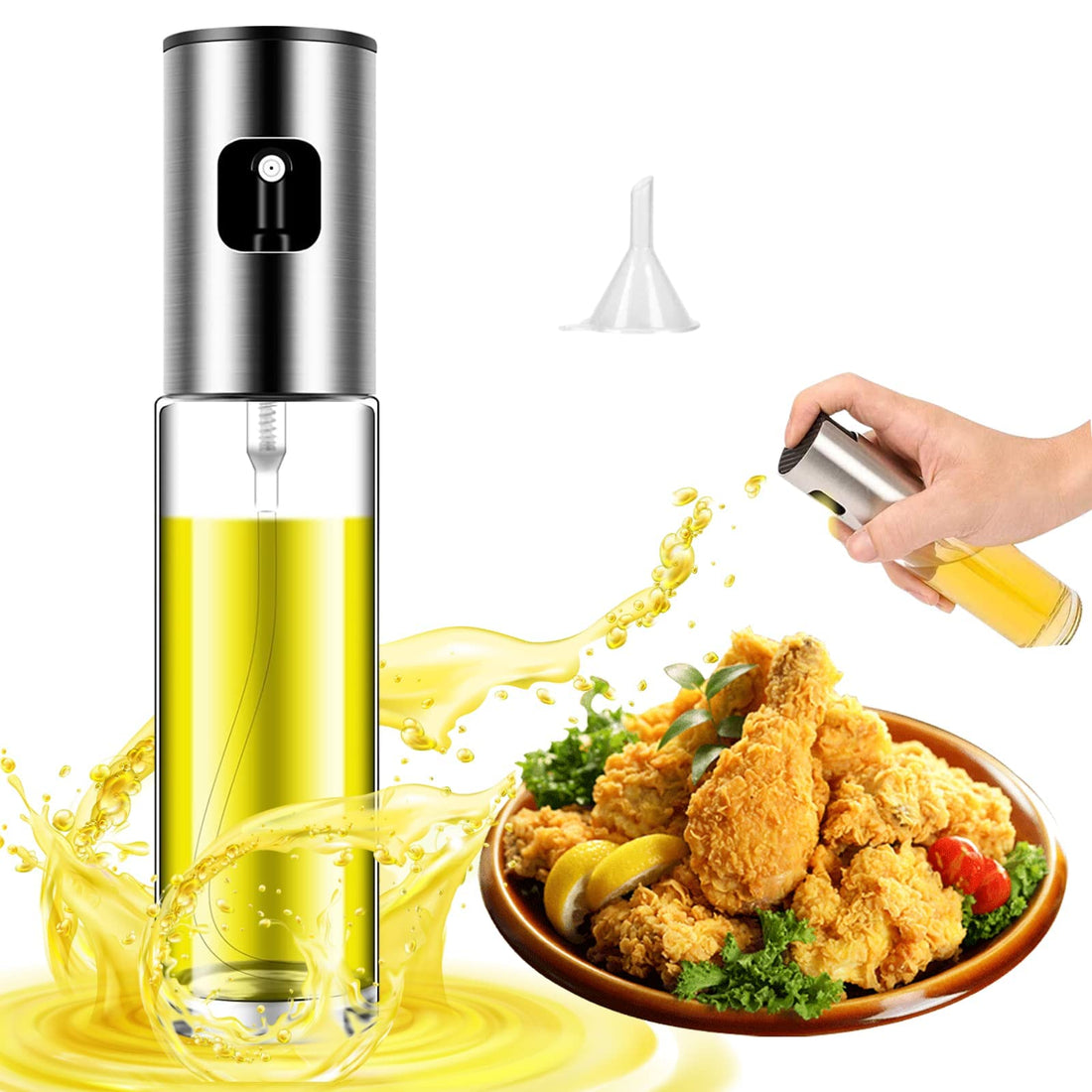 Olive oil sprayer for cooking -100ml Oil sprayer mister – Glass Oil Sprayer for Cooking – Refillable oil sprayer for air fryer, Salad, BBQ, Baking, Roasting – Kitchen Gadget Accessories