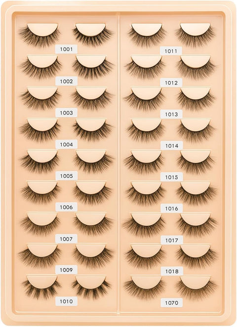 20 Pairs Mixed False Eyelashes Set – Natural to Full Volume Styles – Lightweight Soft Lashes with Mixed Lengths & Densities – Reusable Handcrafted Lashes for Daily & Glam Looks