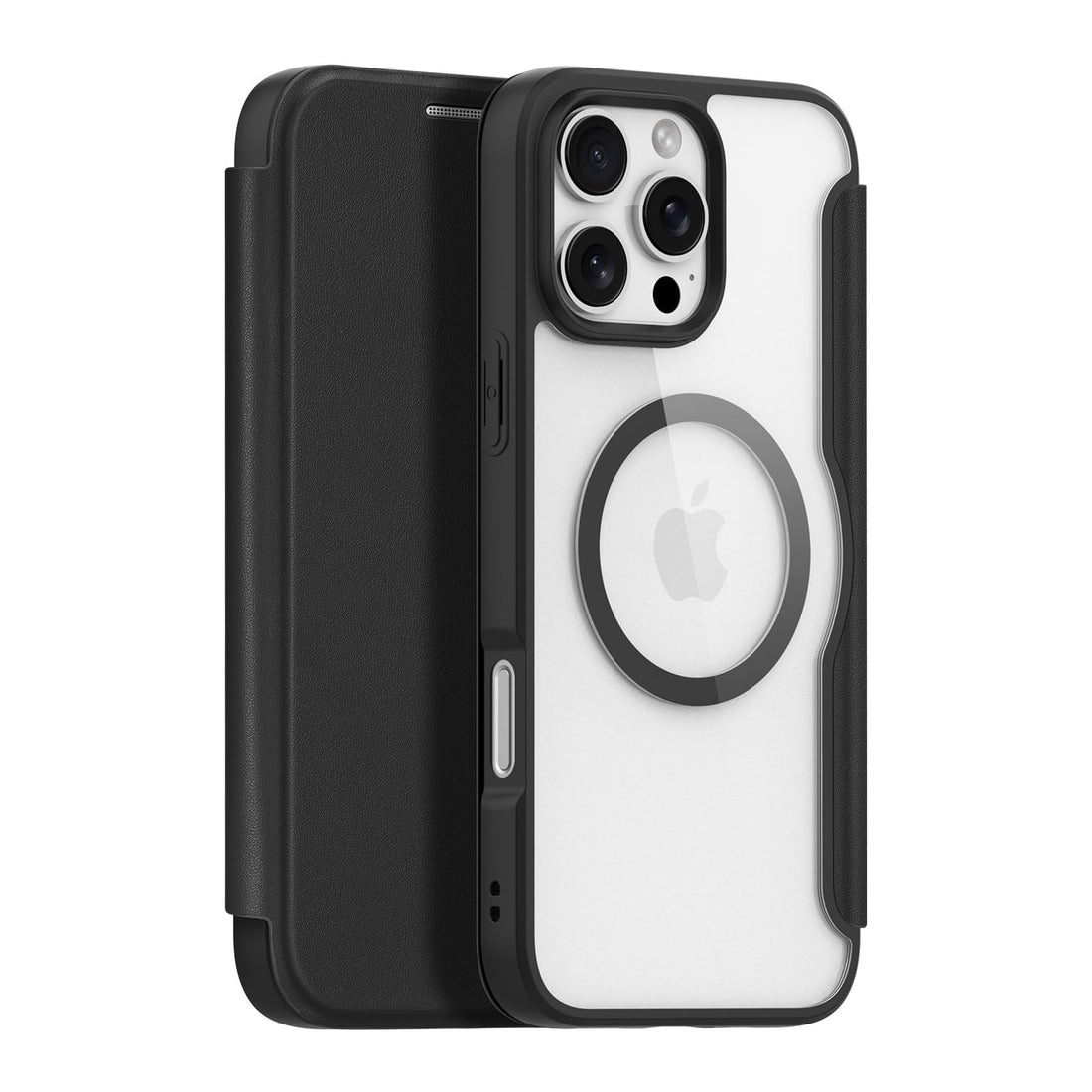 Case Cover Shockproof Hard PC Back Soft TPU Frame Magnetic Wireless Charging Flip Card Holder Case Anti-yellowing Anti-scratch Protective Cover Compatible with IPhone 16 Pro Max (Black)