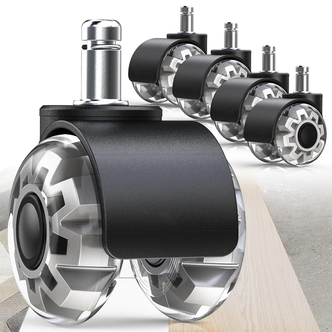 Office Chair Wheels, Grey Dual Rubber 2 Inch Replacement Smooth Quiet Rolling Casters Universal Fit Casters 11x22mm, Wheels-Set of 5 for Hardwood Floors Carpet Computer Gaming