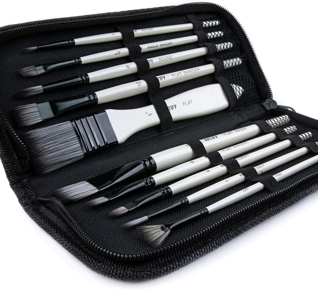 ARTIFY 10 Pieces Paint Brush Set Includes a Carrying Case, Premium Hair Brushes for Watercolor, Oil, Acrylic and Gouache Paintings, for Beginners Artists Kids and Adults - Premium Nylon Hair