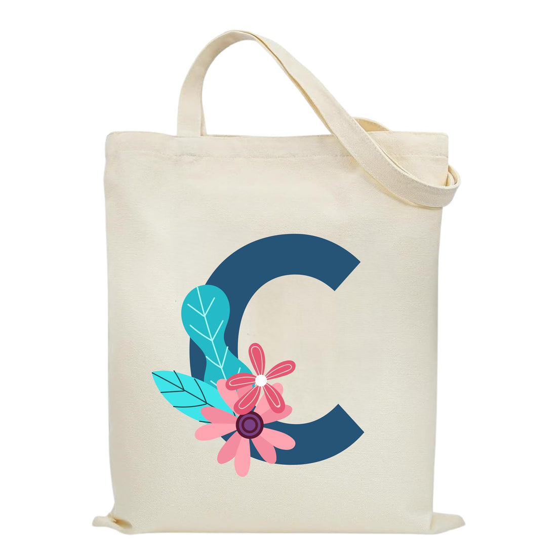 Eco-Friendly Canvas Cotton Tote Bag with Floral Design on Initial Letters Printed Bags for Women, Men - Reusable Shopping Bag, Party Gift Idea and Blend Cotton Gift Bag