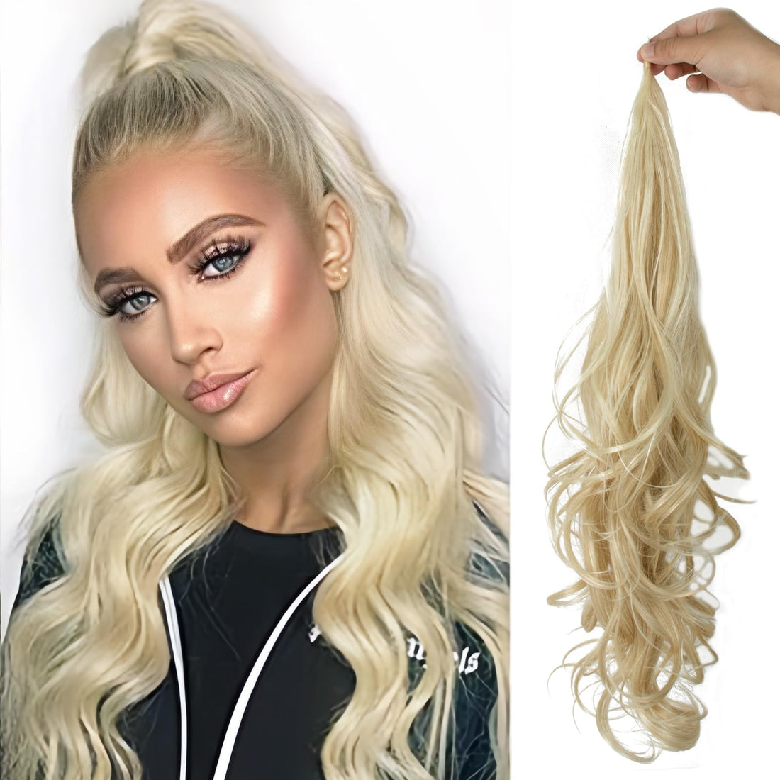 ECIF Gx Beauty 32 Inch Wavy Flexible Wrap Ponytail Extension, Blonde Synthetic Wig With Fluffy Feeling, Women Daily Use