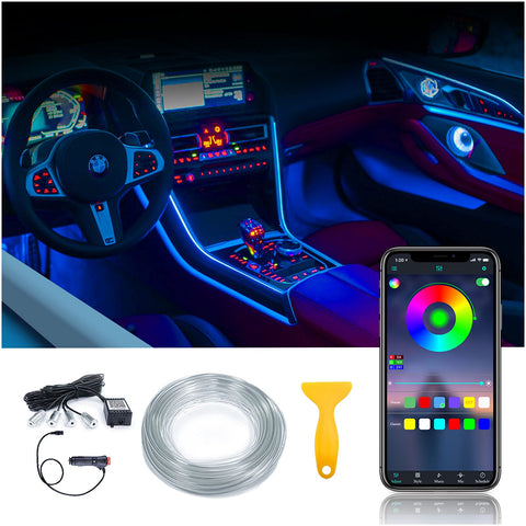 Car Interior LED Strip Light Multicolor 16 Million Colors - Ambiant Lighting for Car 4 in 1 Car Strip Light 19.6FT Fiber Optic LED Lights for Car Sound Active Function Wireless APP Control