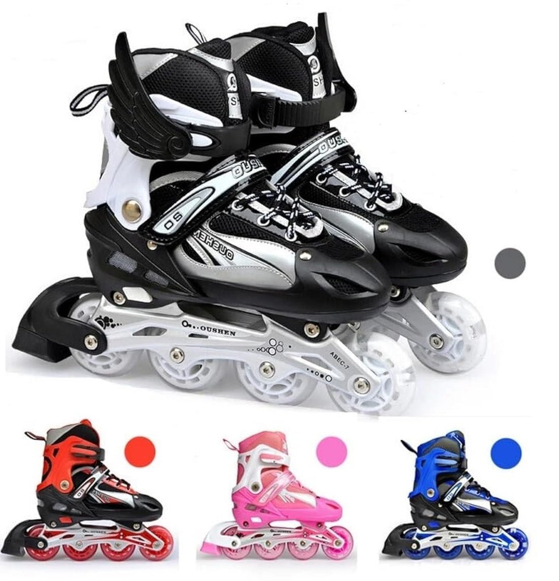 Generic Single-Row Roller Skates in PU Box with Protection Kit and Helmet, Size 36-39, Blue