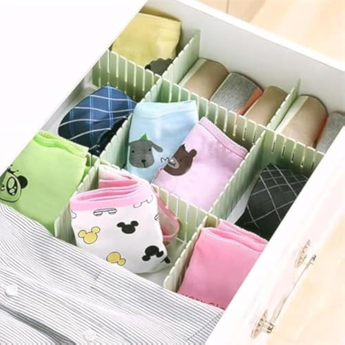Drawer organizer to organize makeup, accessories, socks, and underwear (Light Green, 12 Pices)