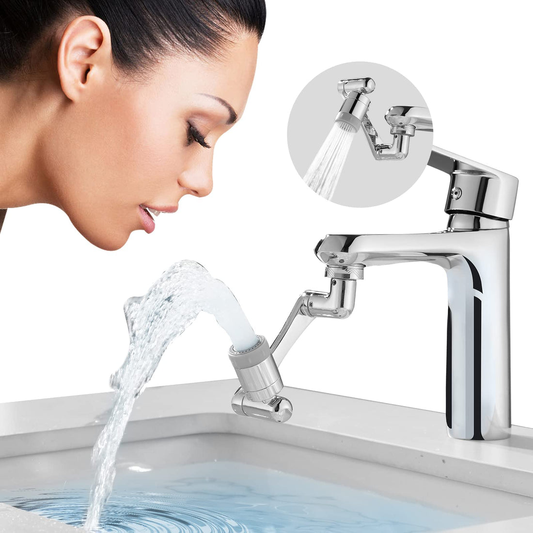 Nikome 1080 degree rotary spout extension with universal compatibility all faucets two sprinkle mode