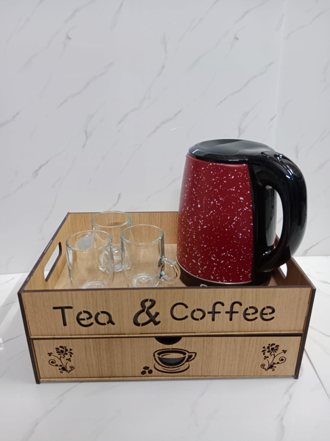 GALLERY DOAA Publication Gallery Coffee Tea Cup Holder with Drawer (Beige)