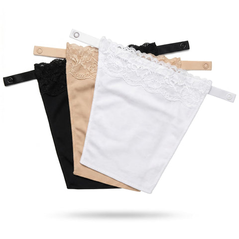 Women Chest Opening Cover with Adjustable Front Buckles 3 Pack Black White Beige Soft Cotton Fabric Breathable Lightweight Elegant Coverage for Deep Neck Blouses Open Dresses