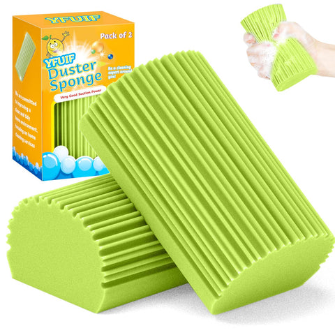 2-Pack Damp Clean Duster Sponge, Magic Cleaning Sponge Baseboard Cleaner Duster Sponge Tool, Dusters for Cleaning Baseboards, Vents, Mirrors, Ceiling Fan & Cobweb, No Dust Flying and Spreading