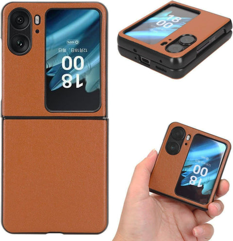 Fekra for OPPO Find N2 Flip 5G Case, for OPPO Find N2 Flip 5G Leather Case, PU Leather + Hard PC Shell Ultra Thin Slim Durable Protective Phone Case Cover for OPPO Find N2 Flip 5G 2023 (Brown)
