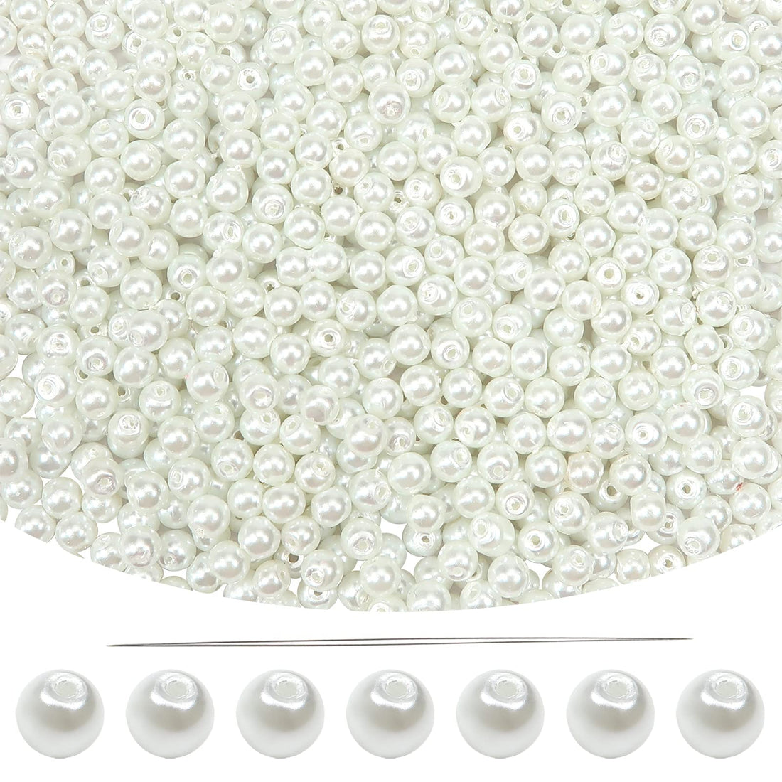 TOAOB THE ONE AND ONLY BABY 1000pcs 4mm Glass Pearl Beads White Faux Fake Pearls Round Loose Imitation Pearls Small Sew on Pearl Beads for Jewelry Making Necklace Bracelet Craft Decoration