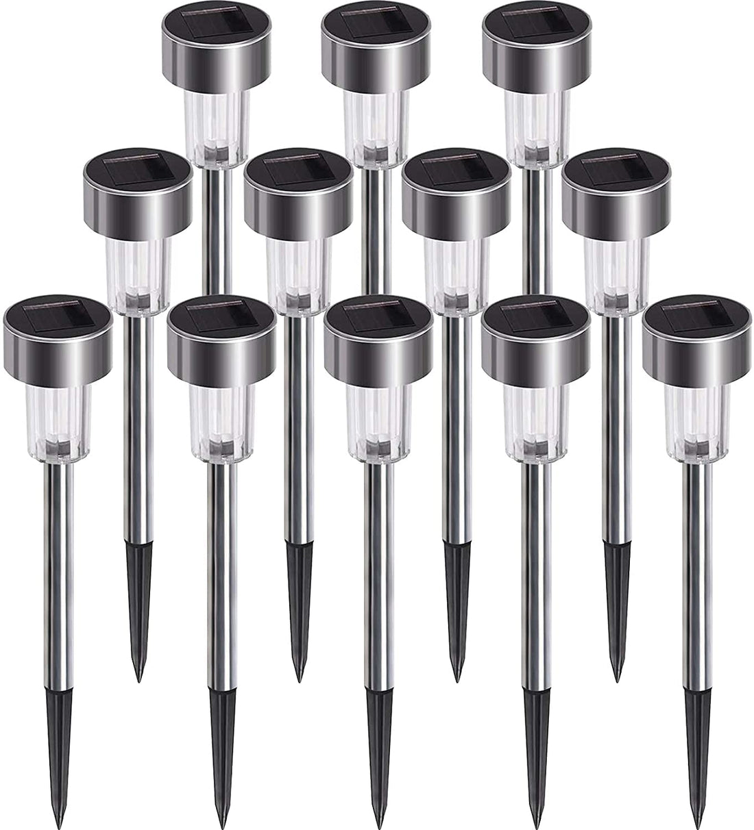 Arabest Solar Lights Outdoor, 12Pack Solar Garden Lights Outdoor Stainless Steel Solar Waterproof Landscape Lights for Lawn Patio Yard Walkway Deck Driveway (Cool White)