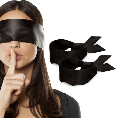 Lang Horn 2 pcs Silk Satin Blindfold Eye Mask Sleep Mask Soft Satin Eye Cover Silk Sleeping mask Valentine Gift 155cm / 62” (2 Pc Black)