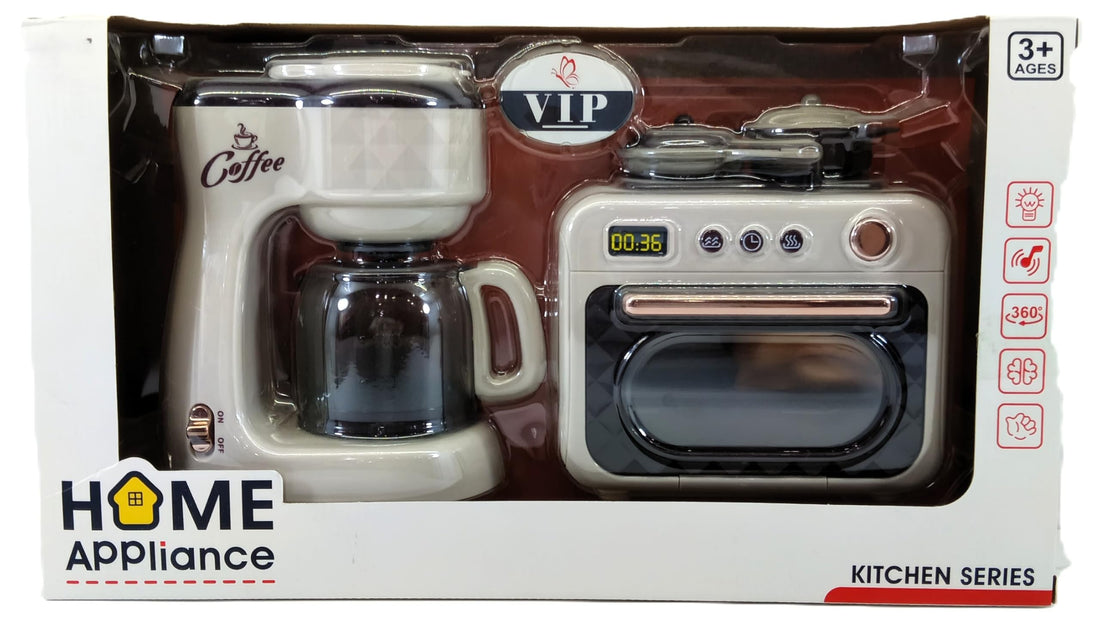 Home Appliance Girls Kitchen Toy Playset, Plastic, Coffee Maker and Oven, Ages 3 and Above