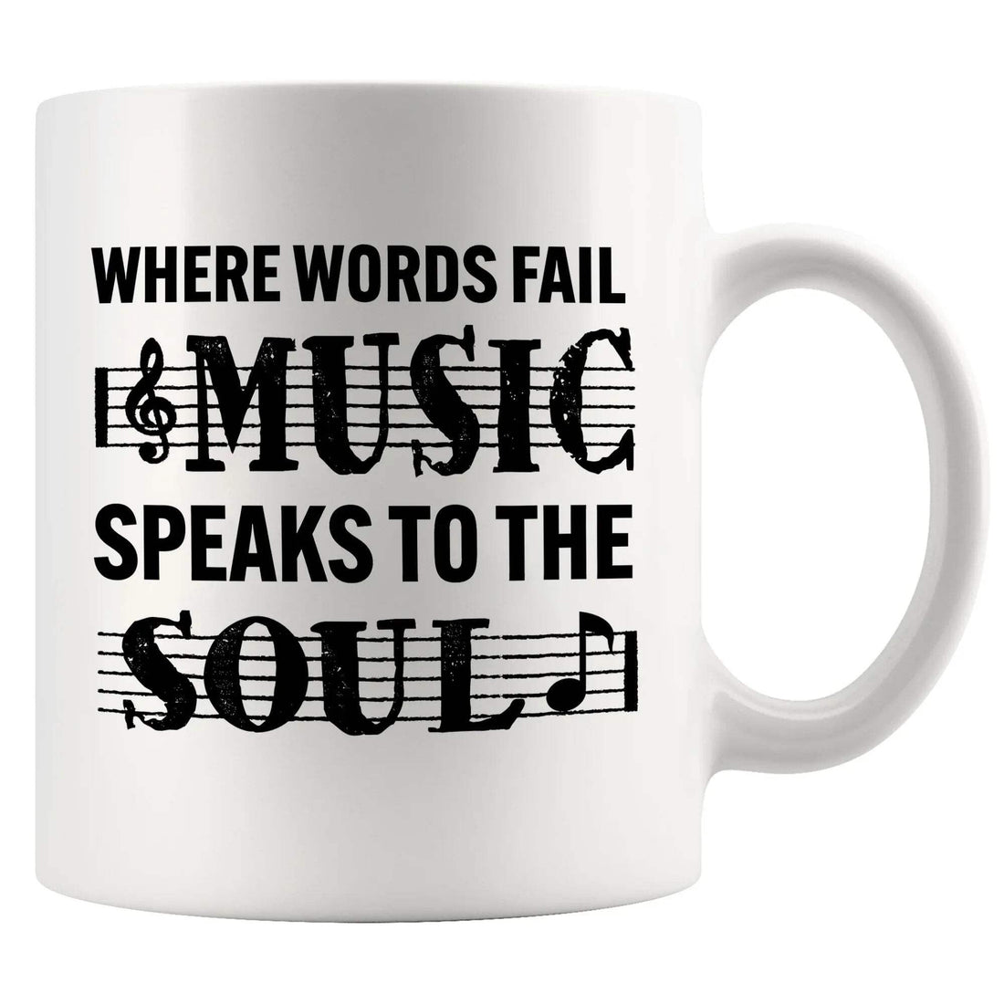Panvola Where Words Fail Music Speaks Musicians Gifts Choir Director Pianist Guitarist Music Conductor Ceramic Mug 11 oz White 11 oz