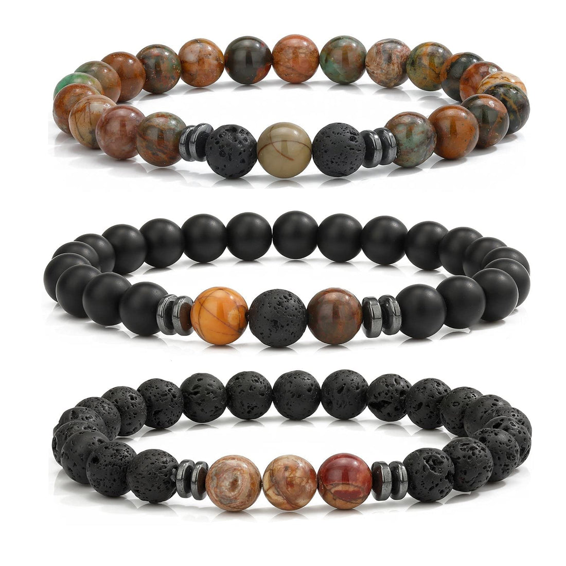 Hot And Bold Unisex Adult Natural & Original Reiki Feng Shui Triple Protection Gem Stone Crystal Beads Combo Multi Layered Bracelets, One Size, Gemstone, Picasso Jasper