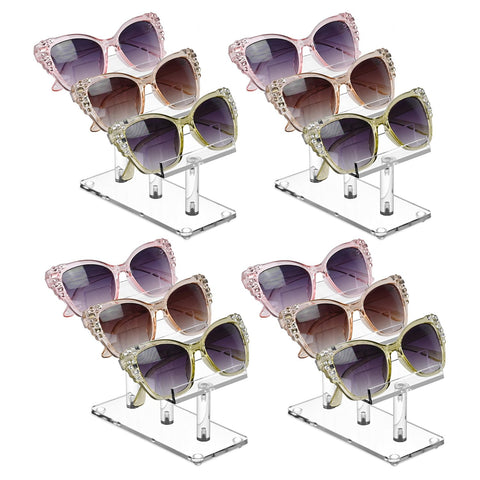 BEST MEDIA Premium Acrylic Eyewear Display Stand, Vertical Organizer Rack for Sunglasses, Space-Saving Professional Holder for Home, Vanity or Retail Counter Display, Transparent (3-Tier, Set of 4)