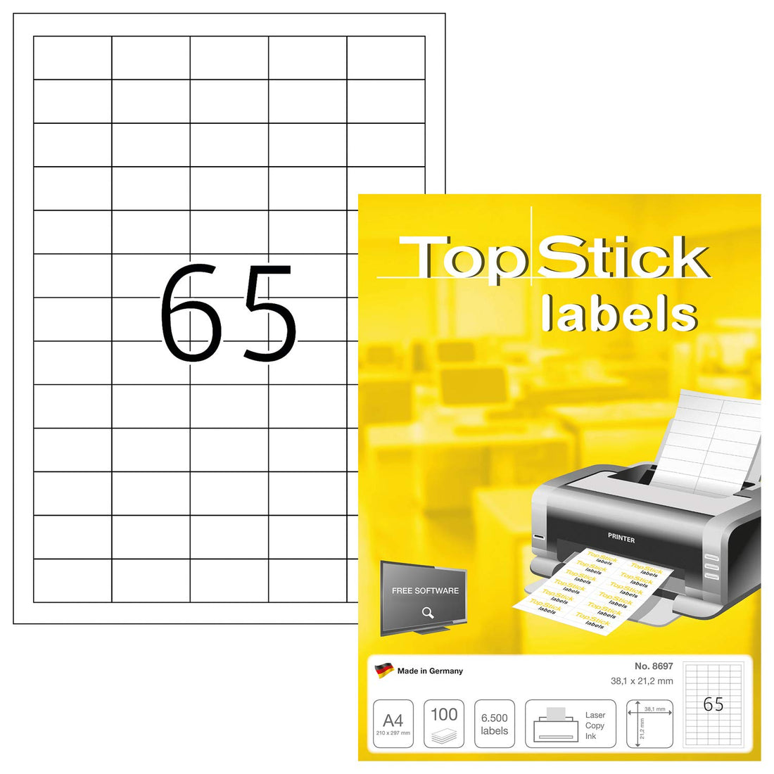 TOPSTICK LABELS 100 sheets 38.1x21.2 S