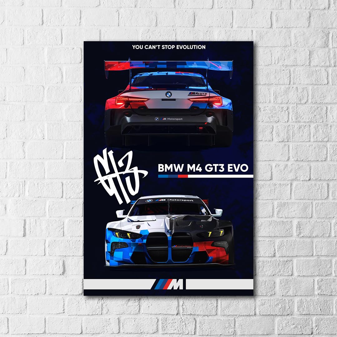 Racing M4 GT3 EVO Car Front and Back Poster - High-Quality Automotive Wall Art for Car Enthusiasts - Perfect for Modern Home, Office, Garage, or Studio Decor (No Frame, 40x60, Unframed)