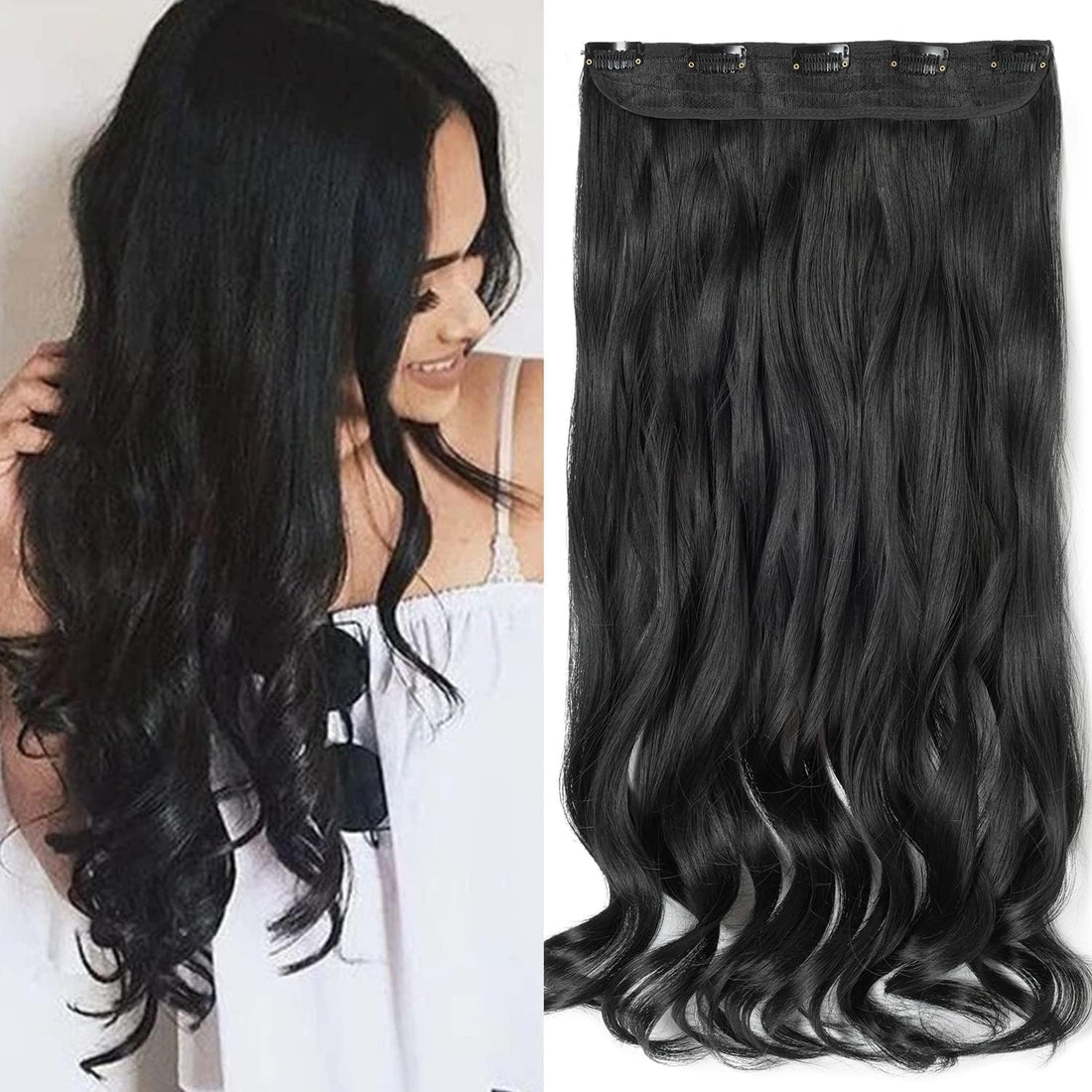 Women's Hair Extension Full Head Wig 18 Inch - 42-52 CM-120 G -Synthetic Natural wavy Hair Pieces with 5 Clip Wig Cheap Fluffy & Not Tangled Women- NO jw-299-1 black
