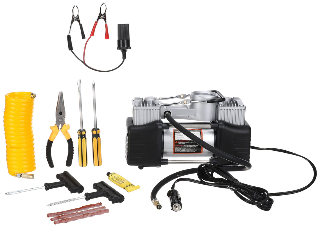 Car tire inflator 2 pistum (regular screen) with bagged full kit