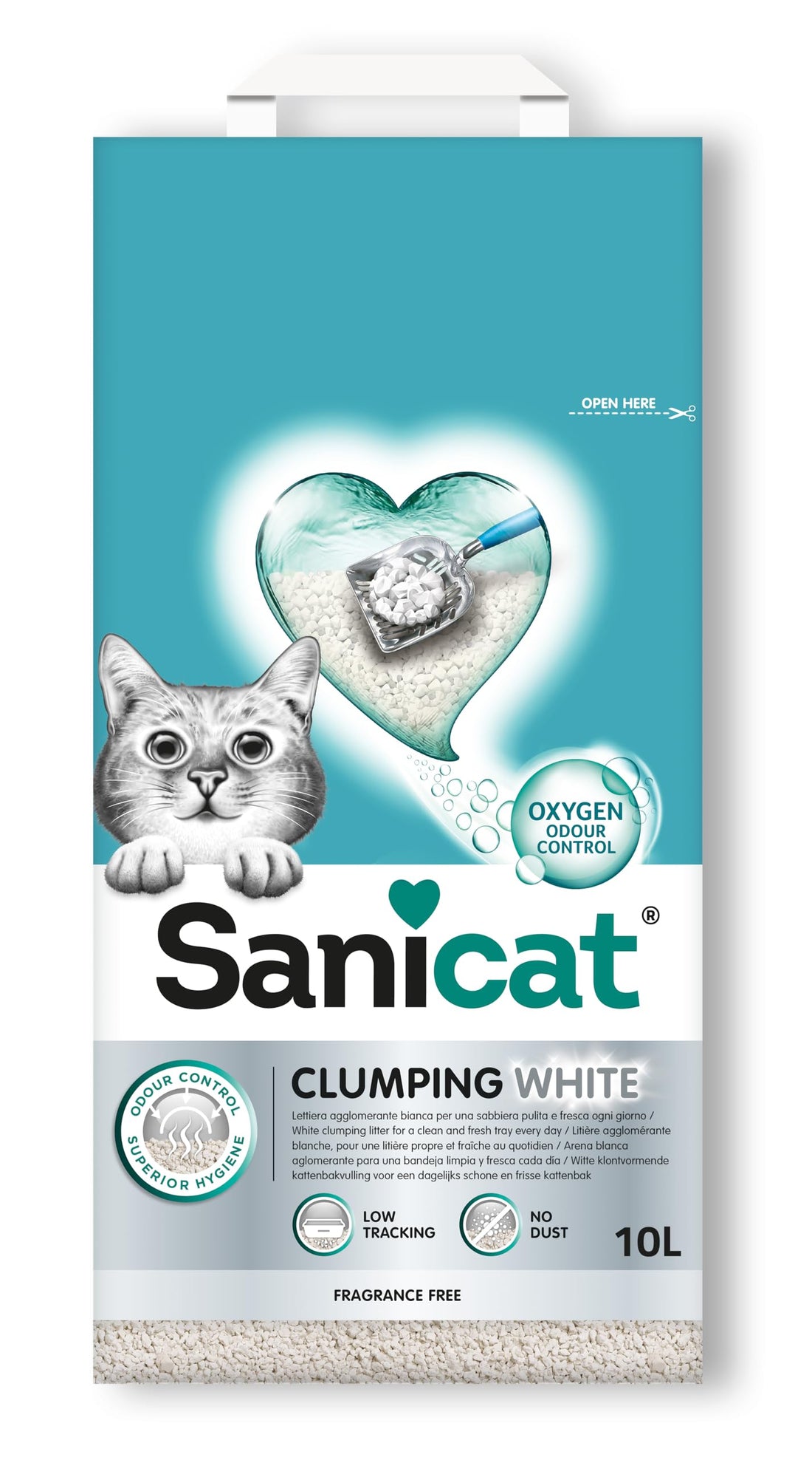 Sanicat Clumping White Clumping Cat Litter (Odourless) 10L