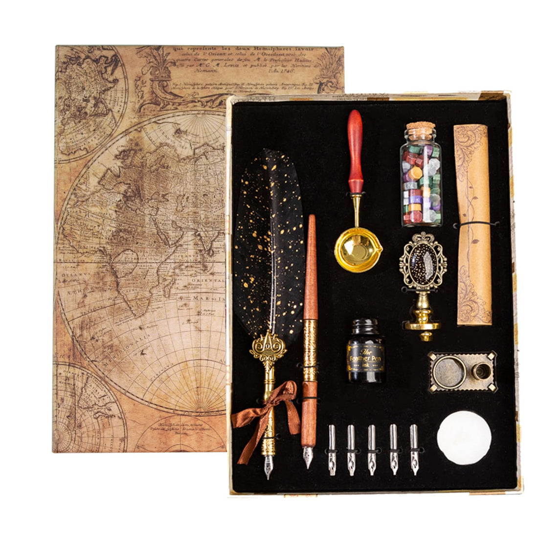 Joyeee Calligraphy Pen and Ink Set, with Wax Seal Stamp Kit, Bottled Dip Pen Ink, Metal Sealing Wax Stamp, Envelopes, Letter Paper for Writing, Decoration Holiday Gift for Family, Friends, Brother